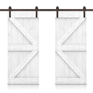 72in. x 84 in. K Series White Stained Stained DIY Solid Pine Wood Interior Double Sliding Barn Door With Hardware Kit