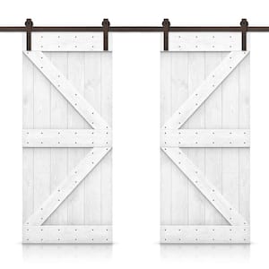 84 in. x 84 in. K Series White Stained DIY Solid Knotty Pine Wood Interior Double Sliding Barn Door With Hardware Kit