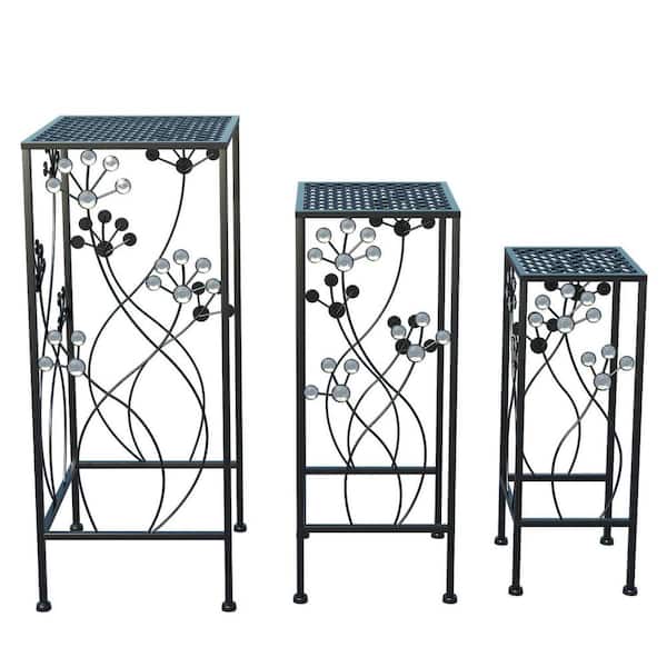 Tidoin 27.56 in. Tall Indoor/Outdoor Black Metal Plant Stand (3-Piece)