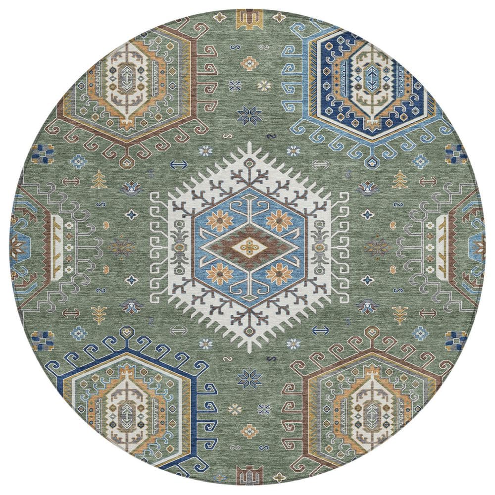Chantille Machine Washable Indoor/Outdoor Abstract ACN2574 Basil 8 ft. x 8 ft. Round Rug price history on PriceWatchPro
