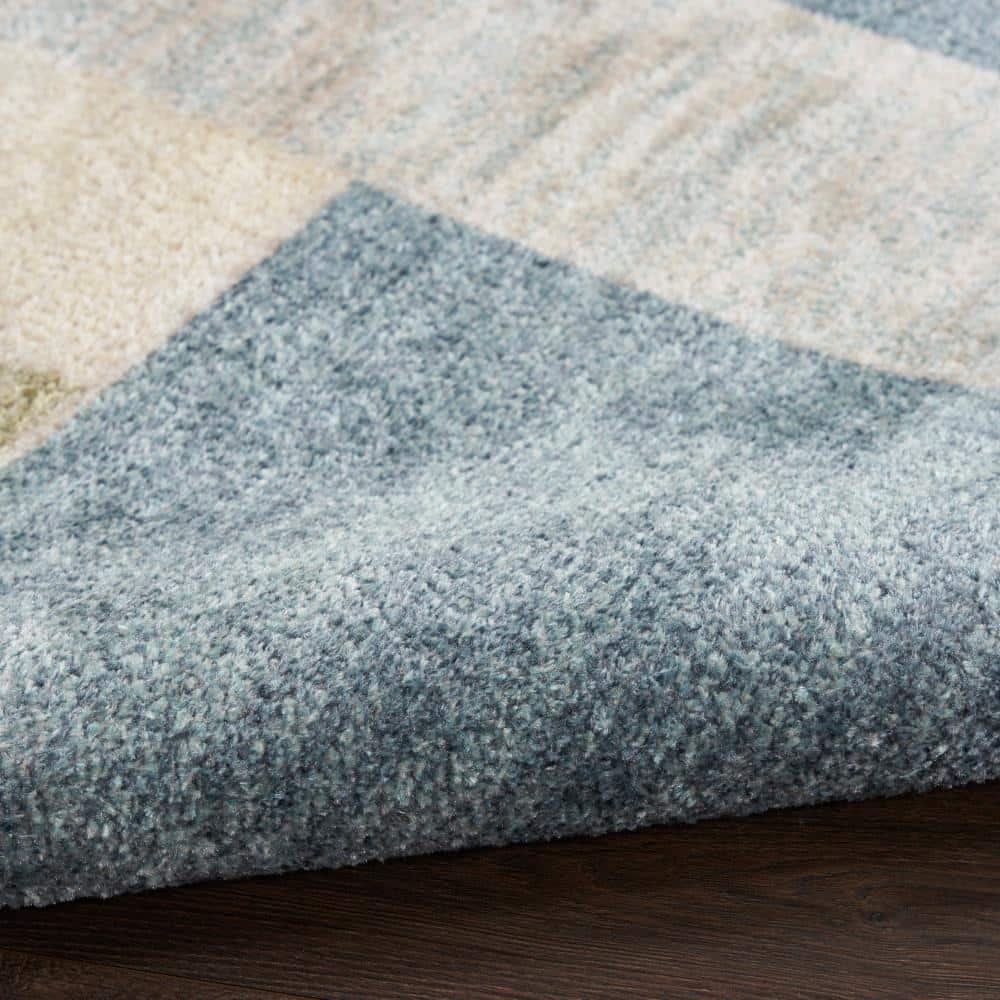 Blue Green Multi Rectangular Washable Synthetic Rug