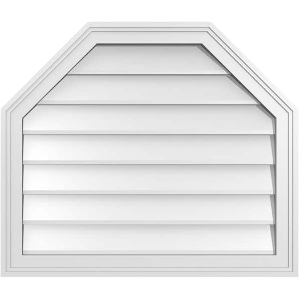 Ekena Millwork 28 in. x 24 in. Octagonal Top Surface Mount PVC Gable Vent: Decorative with Brickmould Frame