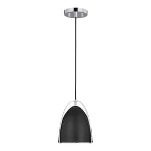 Norman 1-Light Chrome Hanging Mini Pendant Light with Midnight Black Steel Shade