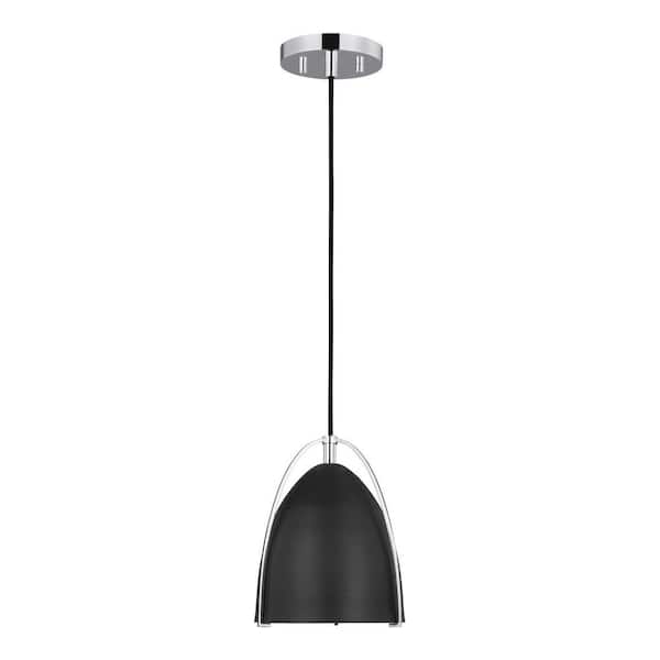 Generation Lighting Norman 1-Light Chrome Hanging Mini Pendant Light with Midnight Black Steel Shade