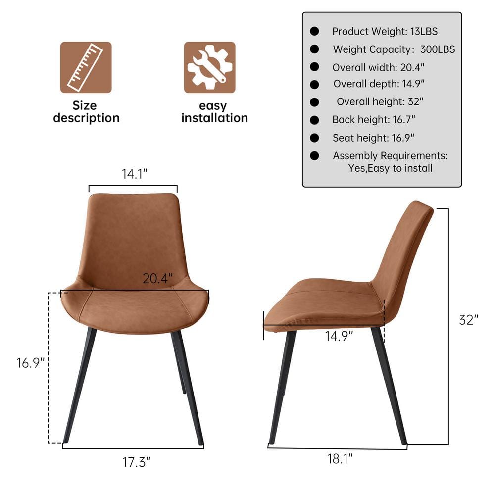 Brown Faux Leather Upholstered High Back Dining Chairs, Set of 2