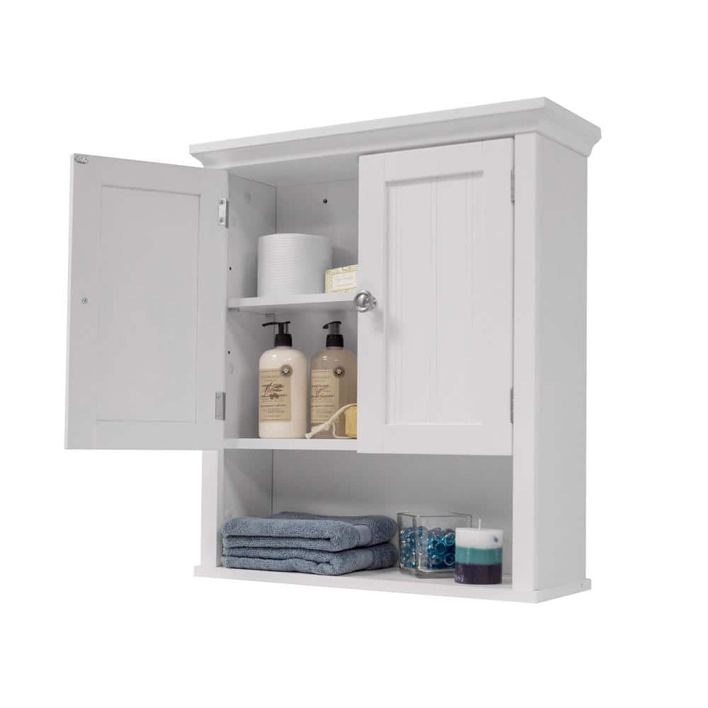 White Wood 2-Door Wall Cabinet with Adjustable Shelves