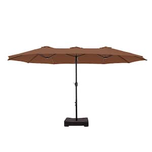 15 ft. Market Patio Umbrella 2-Side in Maillard Brown with Base and Sandbags