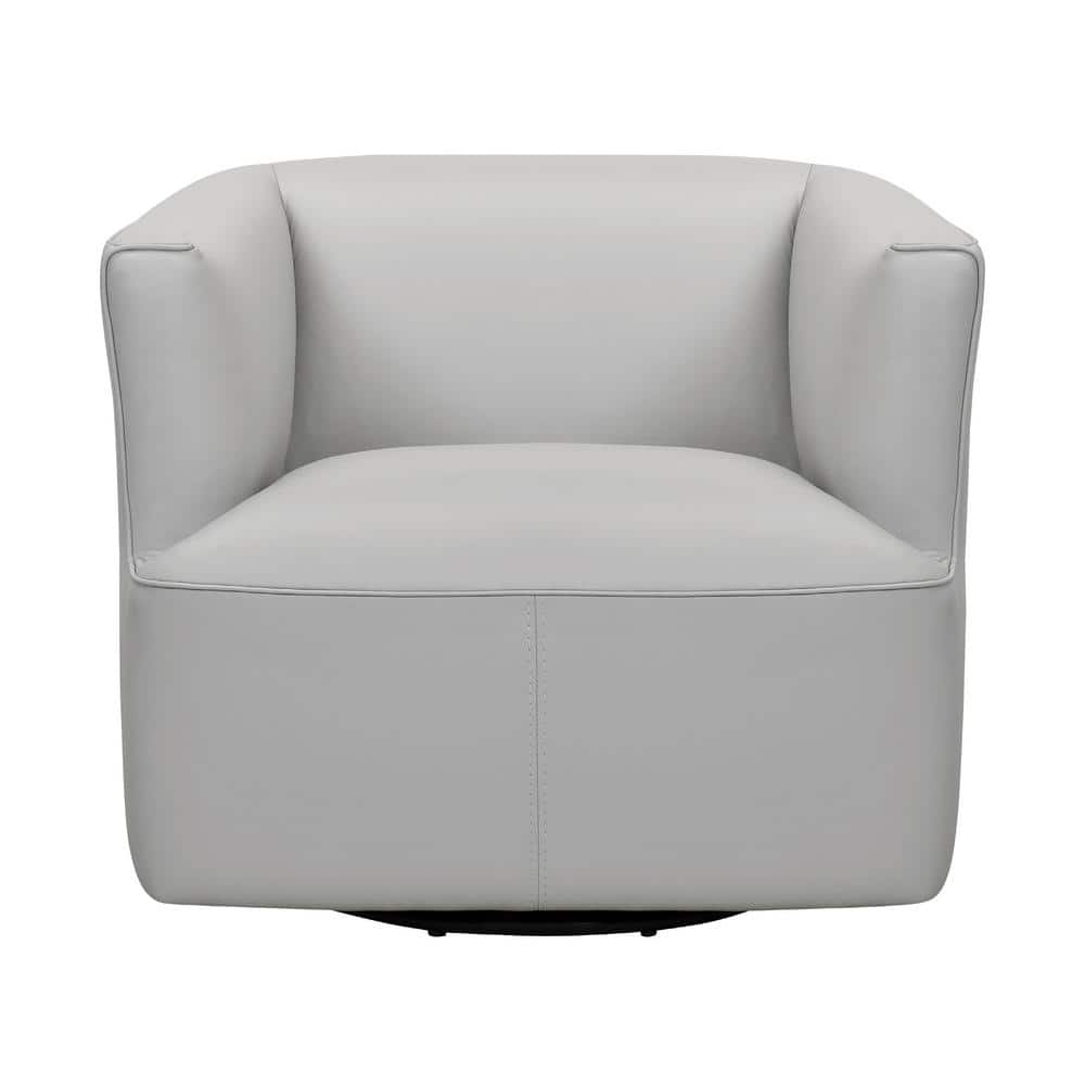 Whitney Transitional Dove Gray Genuine Leather Swivel Barrel Chair