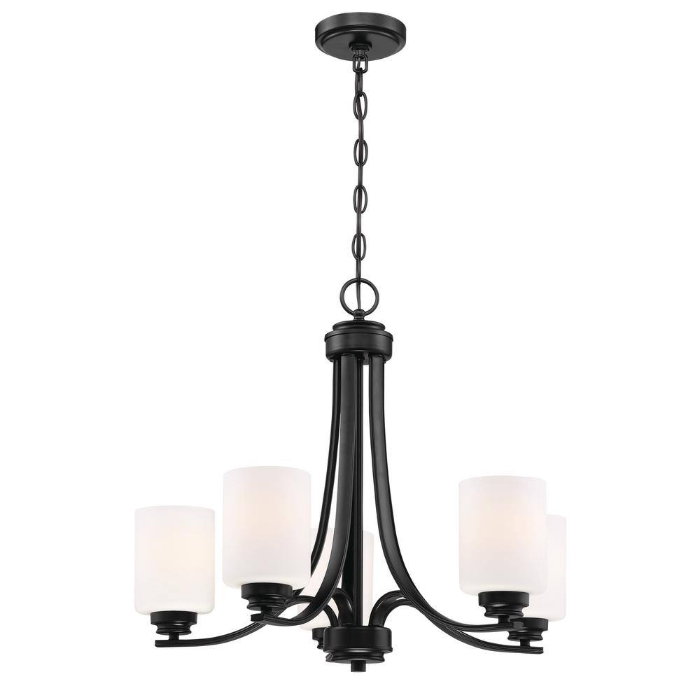 Flat Black and White Frosted Glass 5-Light Chandelier