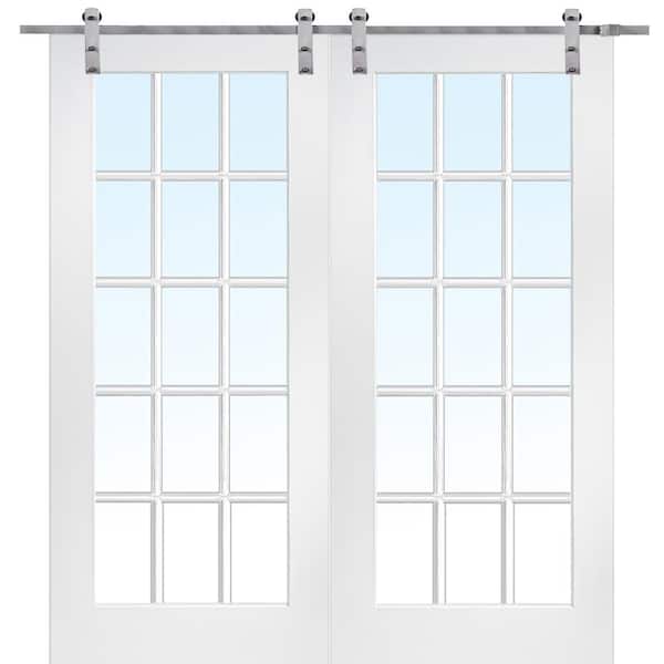 MMI DOOR 72 in. x 84 in. 15 Lite True Divided Primed MDF Sliding Barn Door with Hardware Kit