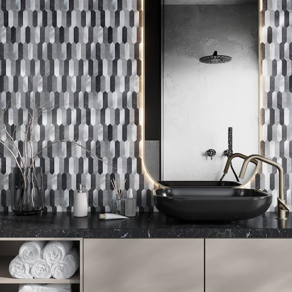 Mix Picket Grey 12 in. x 12 in. Honed Metal Peel and Stick Backsplash Tile for Kitchen and Bathroom (10 sq. ft./Case)