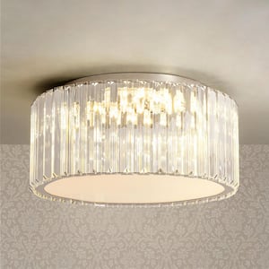 Keith 13.78 In. 16-Watt Modern Crystal LED Flush Mount with Triangular Crystal Drum Shade