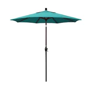 7.5 ft. Bronze Aluminum Market Push Button Tilt Crank Lift Patio Umbrella in Aruba Sunbrella