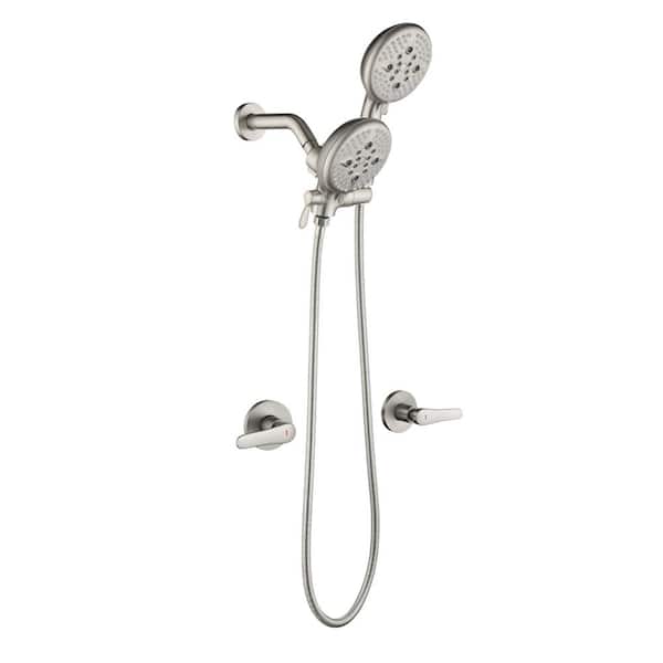 FORCLOVER Double Handle 5-Spray Shower Faucet 1.8 GPM with Pressure Balance Anti Scald in. Brushed Nickel