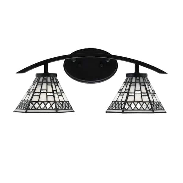 Unbranded Siena 18.25 in. 2-Light Vanity Light Matte Black with Pewter Art Glass Shades