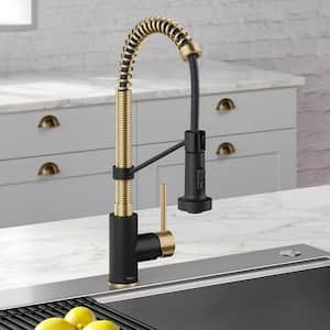 Single Handle 18-Inch Faucet with Dual Function Pull-Down Sprayhead in Spot Free Antique Champagne Bronze/Matte Black