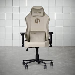 Fabric Reclining Gaming Chair in Beige with Adjustable Arms and Memory Foam Seat and Back