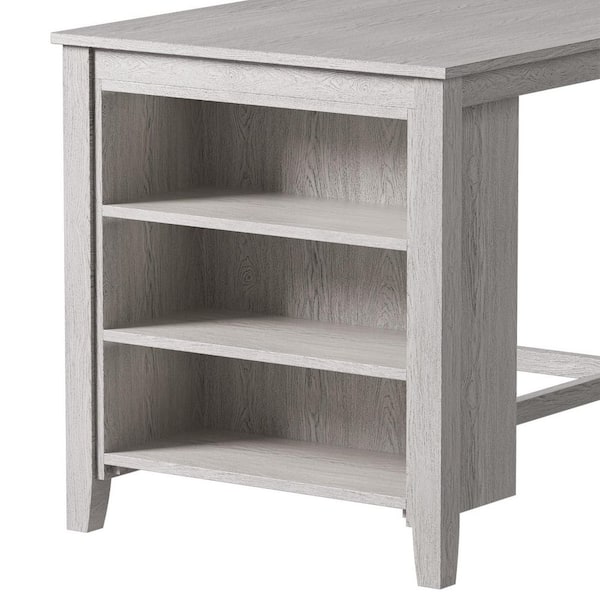 5-Piece Counter Height Dining Set with Storage, Gray Table and 4 Upholstered Chairs Kitchen Table Set for Small Spaces