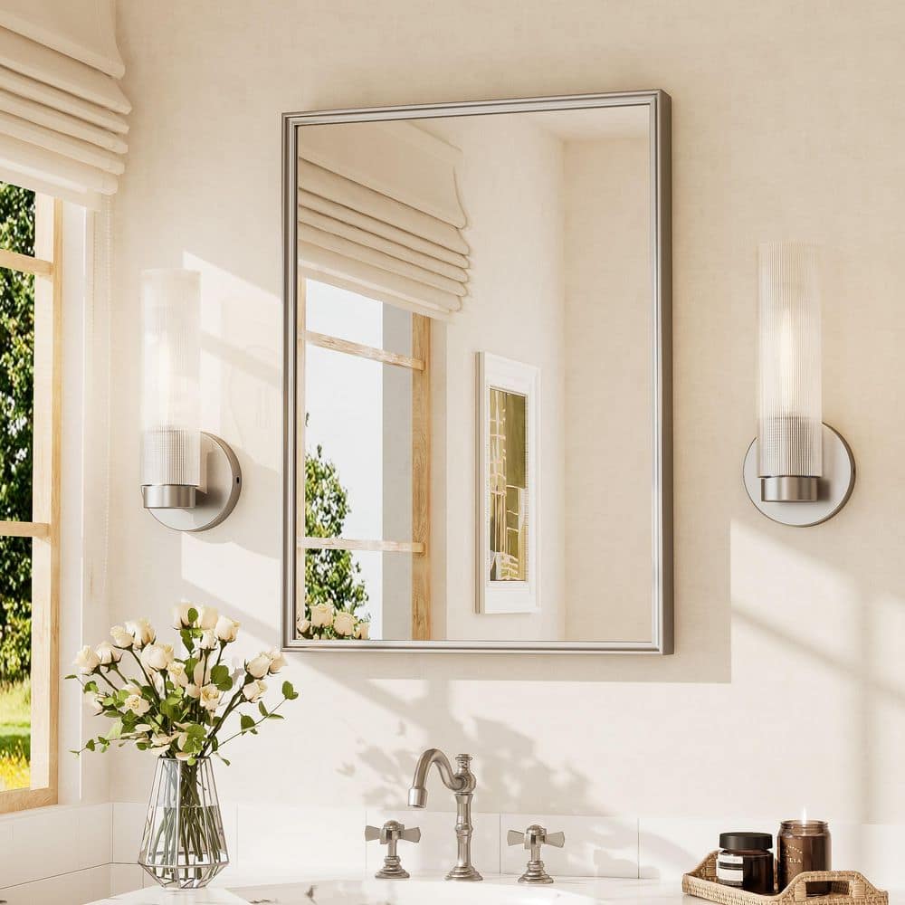 22 in. W x 30 in. H Stainless Steel Retangular Framed Wall Mount Bathroom Vanity Mirror in Brushed Nickel price history on PriceWatchPro