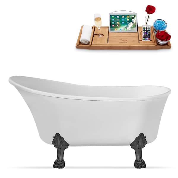 Streamline 63 in. Acrylic Clawfoot Non-Whirlpool Bathtub in Glossy White With Brushed GunMetal Clawfeet And Brushed GunMetal Drain