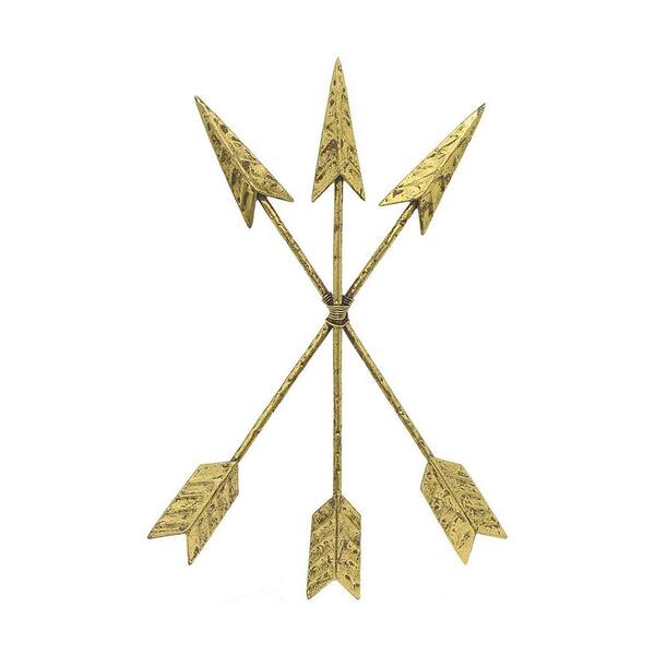 THREE HANDS Crossed Arrows Gold Metal Wall Sculpture