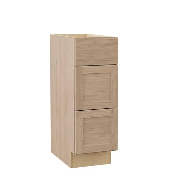 Hampton Bay Sinclair 12 in. W x 21 in. D x 34.5 in. H Assembled Bath 3 Drawer Base Cabinet in Shaker Light Oak