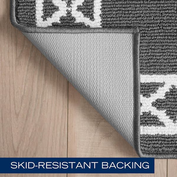 Nautica Washable Skid Resistant Dark Grey/White 2.2 ft. x 4 ft