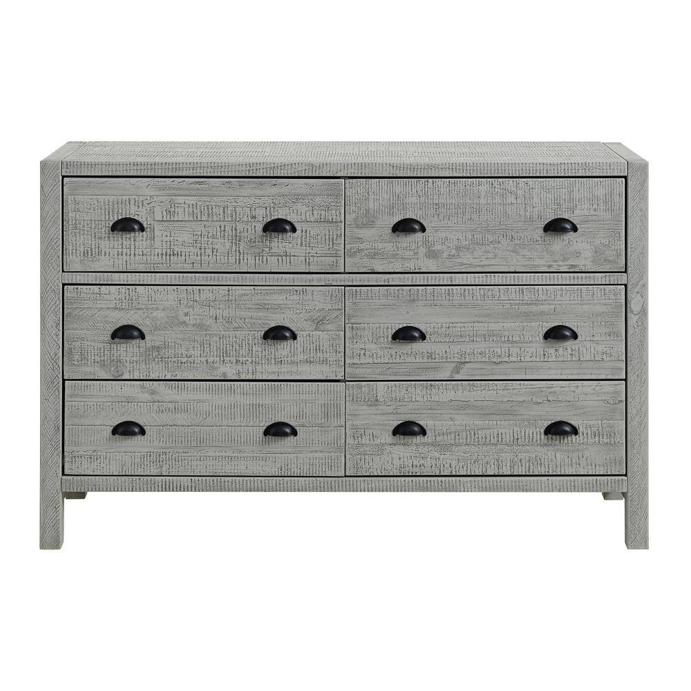 Arden 6-Drawer Double Dresser, Driftwood Gray Solid Pine Wood, Rustic Finish Ideal for Bedroom Storage and Organization - thumbnail 3