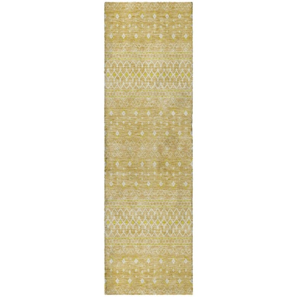 Dream Shag Premium Machine Washable Abstract ADS709 Gold 2 ft. x 7 ft. Runner Rug