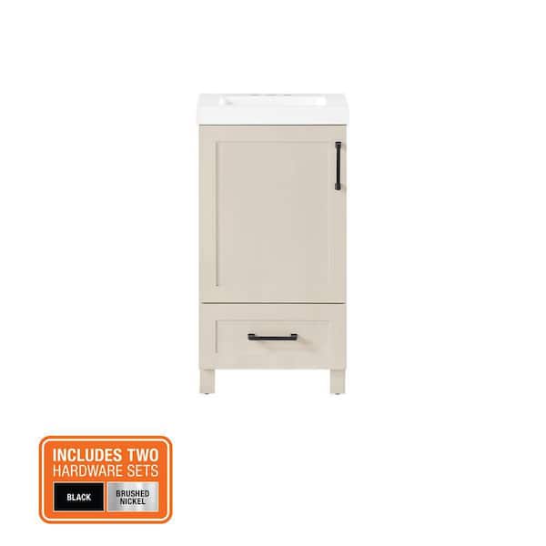 Tobana 18 in. Single Sink Beige Bath Vanity with White Ceramic Top (Assembled)