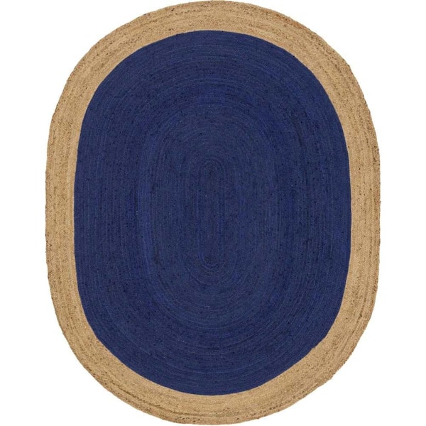 Unique Loom Braided Jute Goa Navy Blue 8' 0 x 10' 0 Area Rug