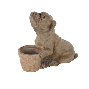 11 x 8 x 13 in. Medium Brown Resin Dog Textured Planter with Antique Pot