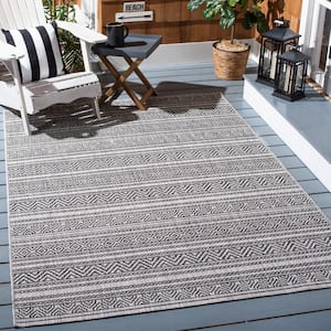 Courtyard Black/Gray Doormat 2 ft. x 4 ft. Multi-Striped Indoor/Outdoor Area Rug