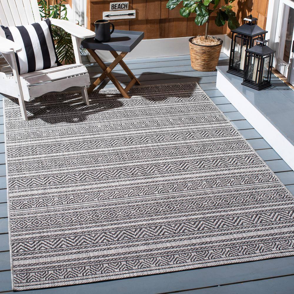 Black and Grey Synthetic Flat Woven Indoor/Outdoor Rug