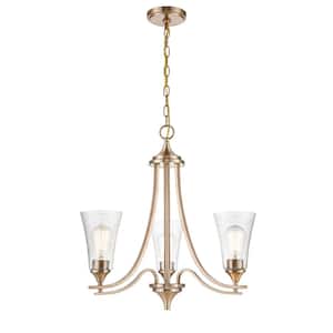 Natalie 23 in. 3-Light Modern Gold Chandelier with Clear Seeded Shade