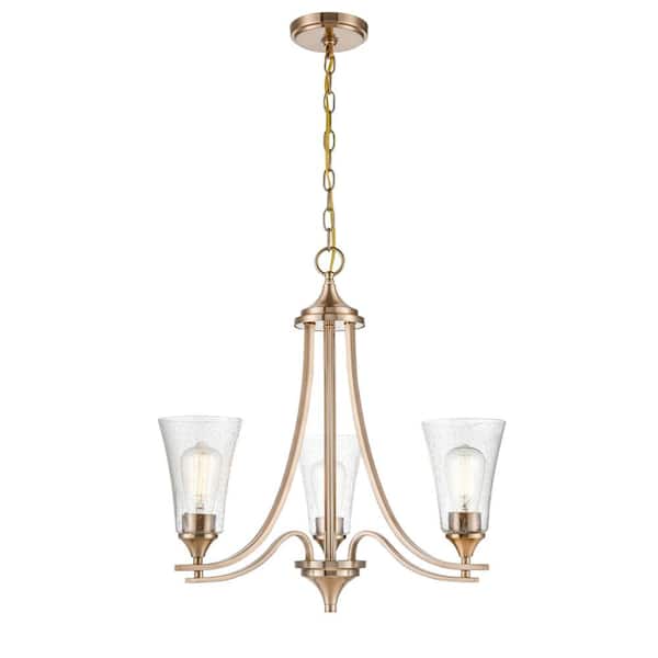 Millennium Lighting Natalie 23 in. 3-Light Modern Gold Chandelier with Clear Seeded Shade