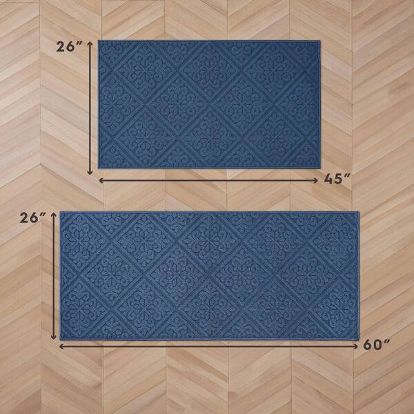 Laura Ashley Austell Solid Blue 2 ft. x 5 ft. Geometric 2-Piece