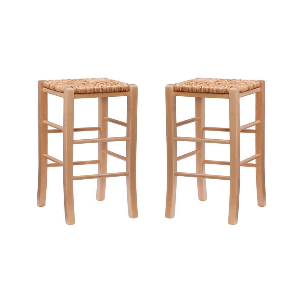 Marlene 24.5 in. Natural Backless Wood Counter Stool with Rush Seat Set of 