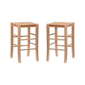 Marlene 24.4 in. Natural and Rush Seat Backless Counter Stool (Set of 2)