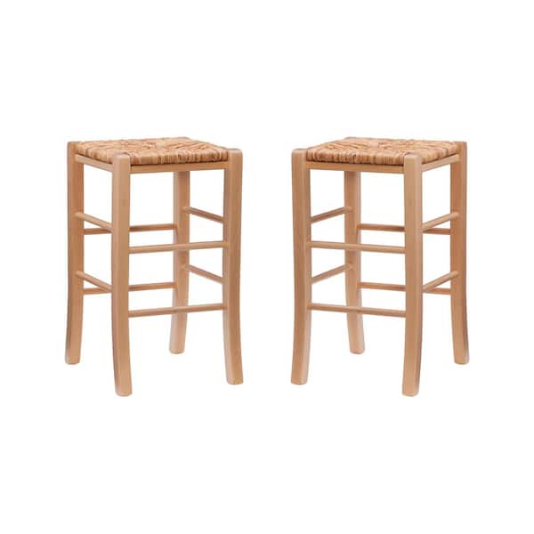 Linon Home Decor Marlene 24.4 in. Natural and Rush Seat Backless Counter Stool (Set of 2)