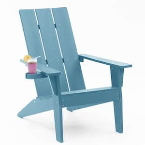 Oversize Modern Blue Plastic Outdoor Patio Adirondack Chair with Cup Holder