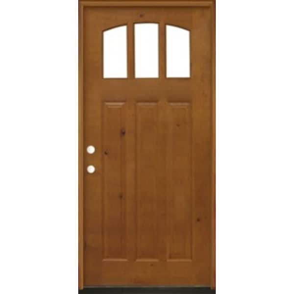 Steves & Sons 36 in. x 80 in. Craftsman 3 Lite Arch Stained Knotty Alder Wood Prehung Front Door