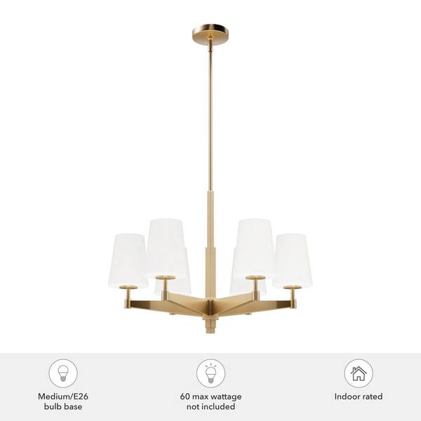 Hunter Nolita 6-Light Alturas Gold Branch Chandelier with Cased White Glass Shades