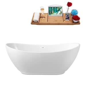 67 in. Acrylic Flatbottom Non-Whirlpool Bathtub in Glossy White with Glossy White Drain and Overflow Cover