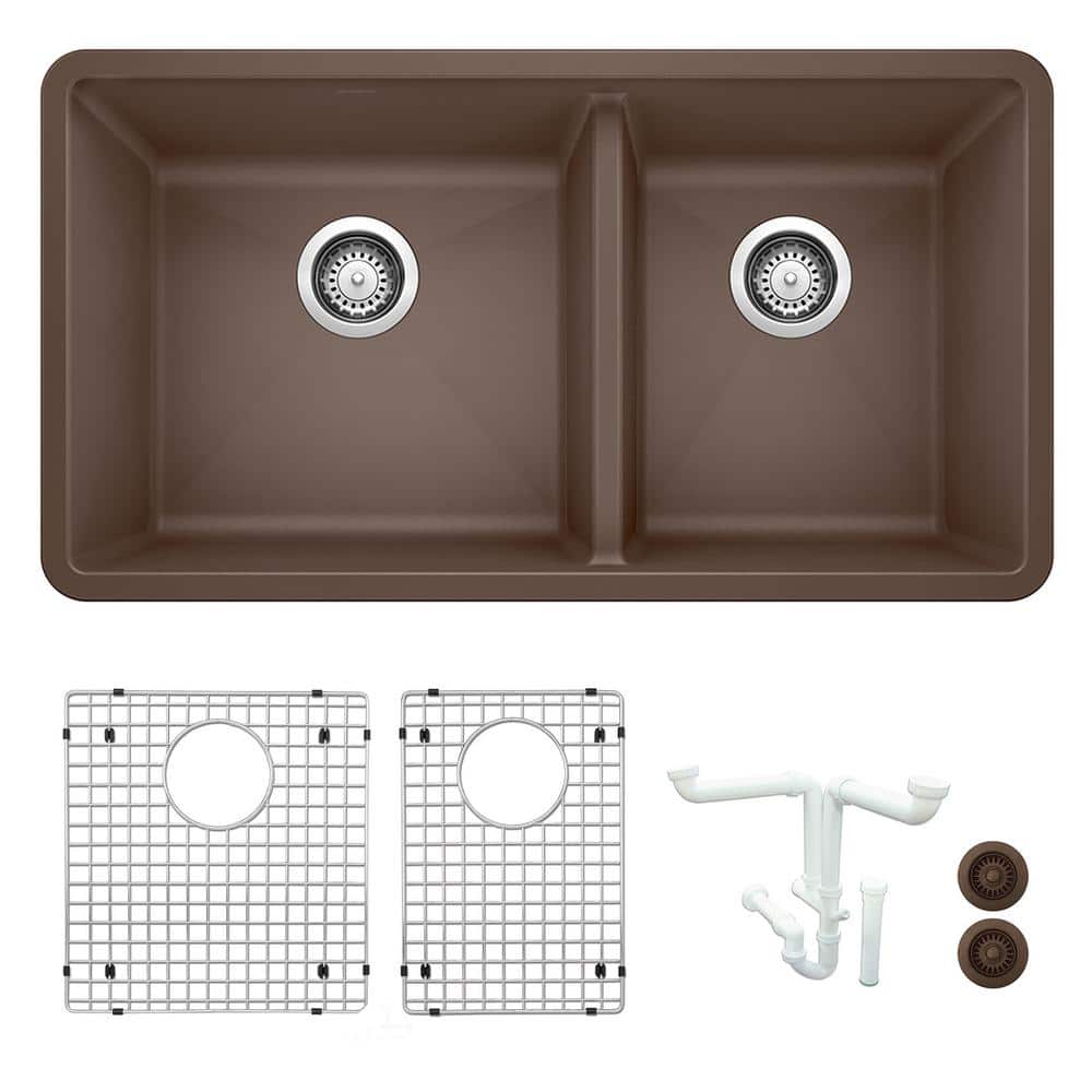 Precis 33 in. Undermount Double Bowl Cafe Granite Composite Kitchen Sink Ki