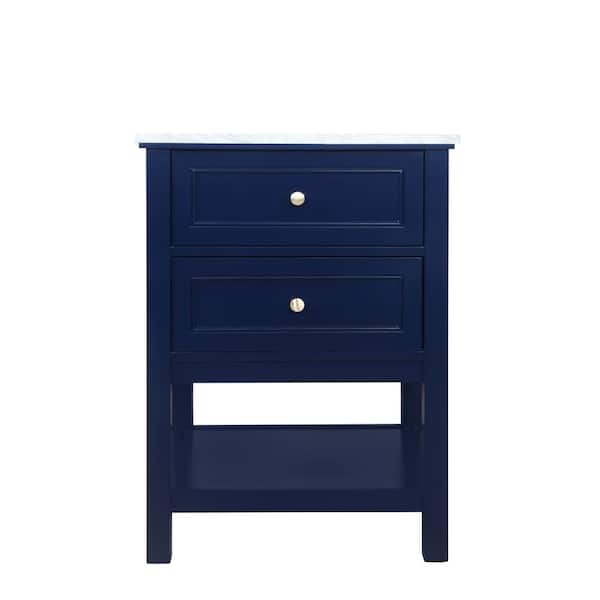 Unbranded Simply Living 24 in. W x 22 in. D x 34 in. H Bath Vanity in Blue with Carrara White Marble Top