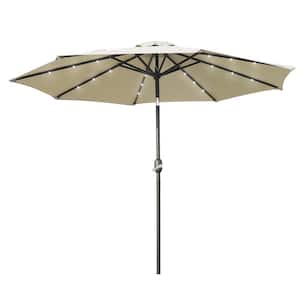 Sierra 9 ft. Steel Market Solar LED Tilt Patio Umbrella in Cream