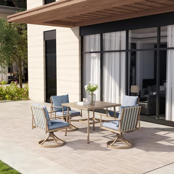 EGEIROSLIFE SleekLine 2-Piece Aluminum Outdoor Patio Dining Swivel Chairs with Blue Cushions