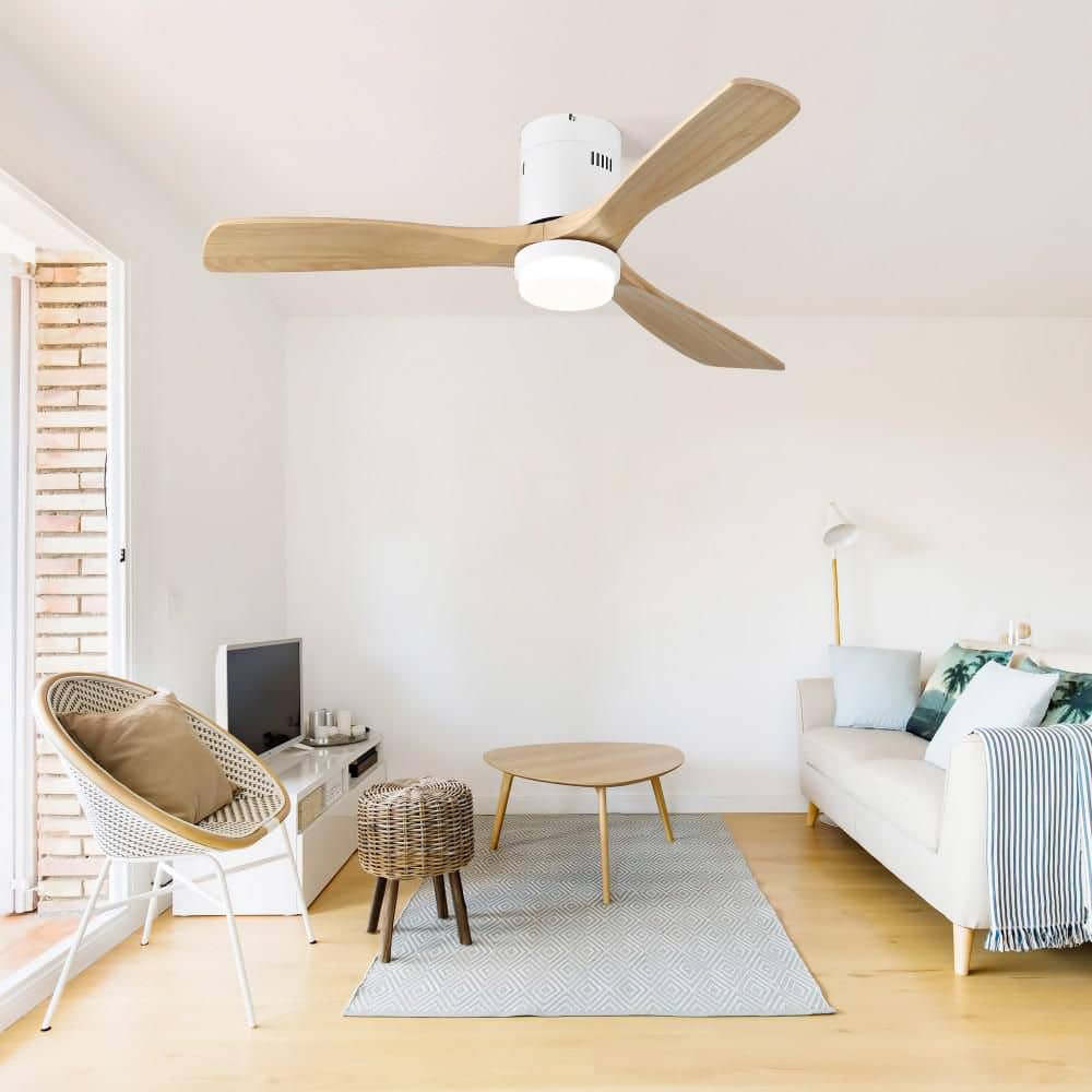 52 in. Brown Modern Flush Mount Ceiling Fan with Light and Remote, Ceiling Fan with 3 Blades for Bedroom Living Room price history on PriceWatchPro