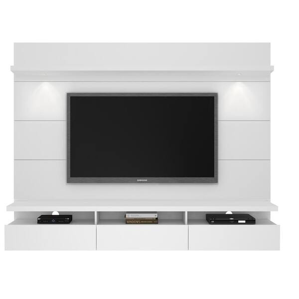 Manhattan Comfort Cabrini Theater 86 in. White Gloss Entertainment Center with 3 Drawer Fits TVs Up to 70 in. with Wall Panel